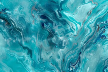: A stunning 3D abstract marble  with a dominant turquoise palette, accented by veins of deep blue and subtle hints of silver. 