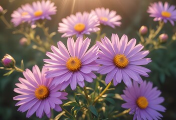 Fototapeta premium Aster flower closeup Realistic Light understand sun light significantly summer season flower concept