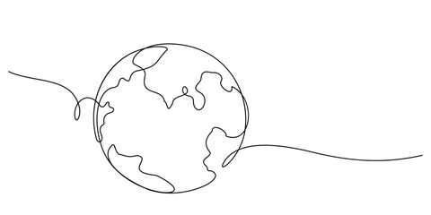 continuous line drawing of planet earth world care concept © gthd