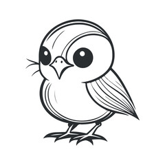 Cute bird vector black and white cartoon character design collection. White background, Animals.