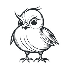 Cute bird vector black and white cartoon character design collection. White background, Animals.