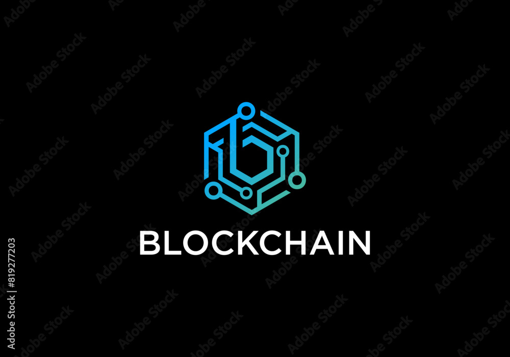 Poster network technology blockchain with initial b logo design inspiration