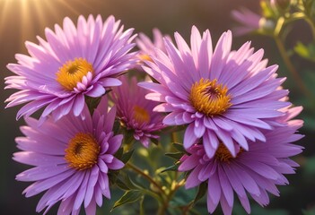 Obraz premium Aster flower closeup Realistic Light understand sun light significantly summer season flower concept