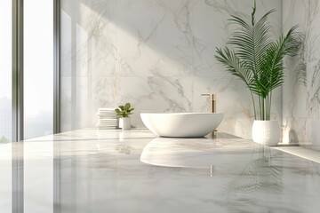 Marble counter table top in bath room background - Generative ai