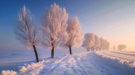 winter morning landscape - the trees in frost