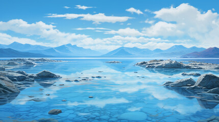 A serene expanse of cerulean blue stretches as far as the eye can see, evoking a sense of tranquility.