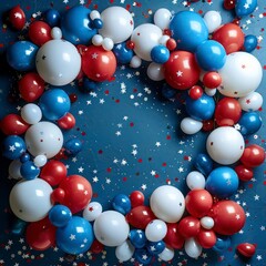 Obraz premium Memorial day, Independence day, 4th of July, labor day concept. Festive background in USA flag colors, balloons