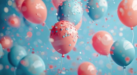 Colorful Balloons Flying in the Air on a Blue Background