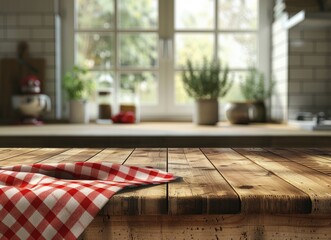 Kitchen Table With Red and White Checkered Tablecloth
