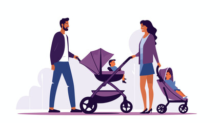 vector flat cartoon adult couple and infant and bab