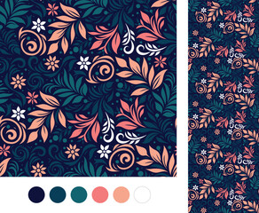 seamless floral pattern on a dark blue background as a vector continuous background for the background
