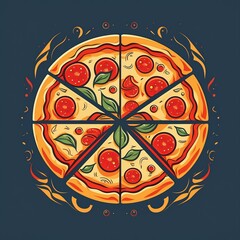 Vibrant illustrated pizza on dark background