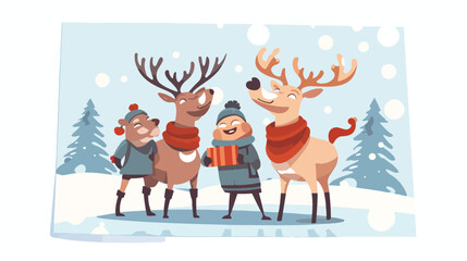 vector flat cartoon christmas reindeer holding blan
