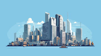 vector flat cartoon cityscape with different buildi
