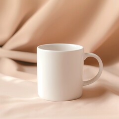 White Mug with copy space on front on beige background