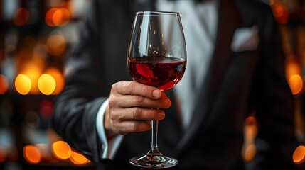 Elegant Male Hand Holding A Glass Of Red Wine