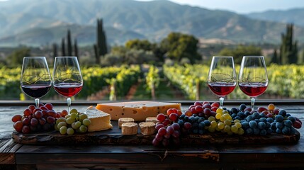 sophisticated wine tasting setup with crystal glasses, a selection of red wines