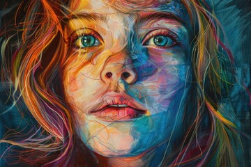 Portrait of a girl colored multicolored