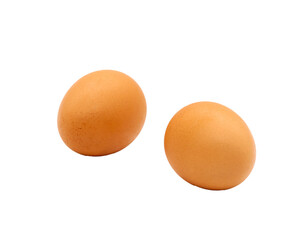 Two brown eggs from a chicken. Isolated. Photo in high quality.