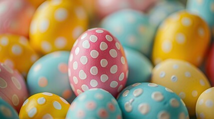 Obraz premium Polka dots on close-up eggs; pink middle egg