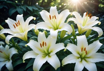 Fototapeta premium Lilies flower closeup Realistic Light understand sun light significantly summer season flower concept