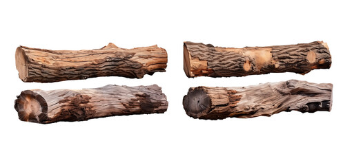 Set of Wooden tree logs PNG wood trunk stump isolated on white and transparent background - Lumber Timber Forest Harvesting Logging Hardwood  industry