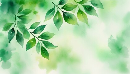 Green leaves on a blurred watercolor background, 3d digital illustration created with generative ai.