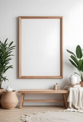 Blank Boho Room Wooden Frame Mockup with Natural Design