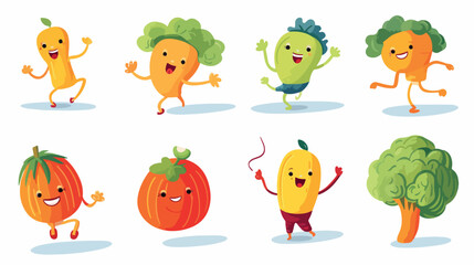 vector flat sketch fruits vegetables characters wit