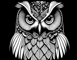 Obraz premium Black and white abstract drawing of an owl.