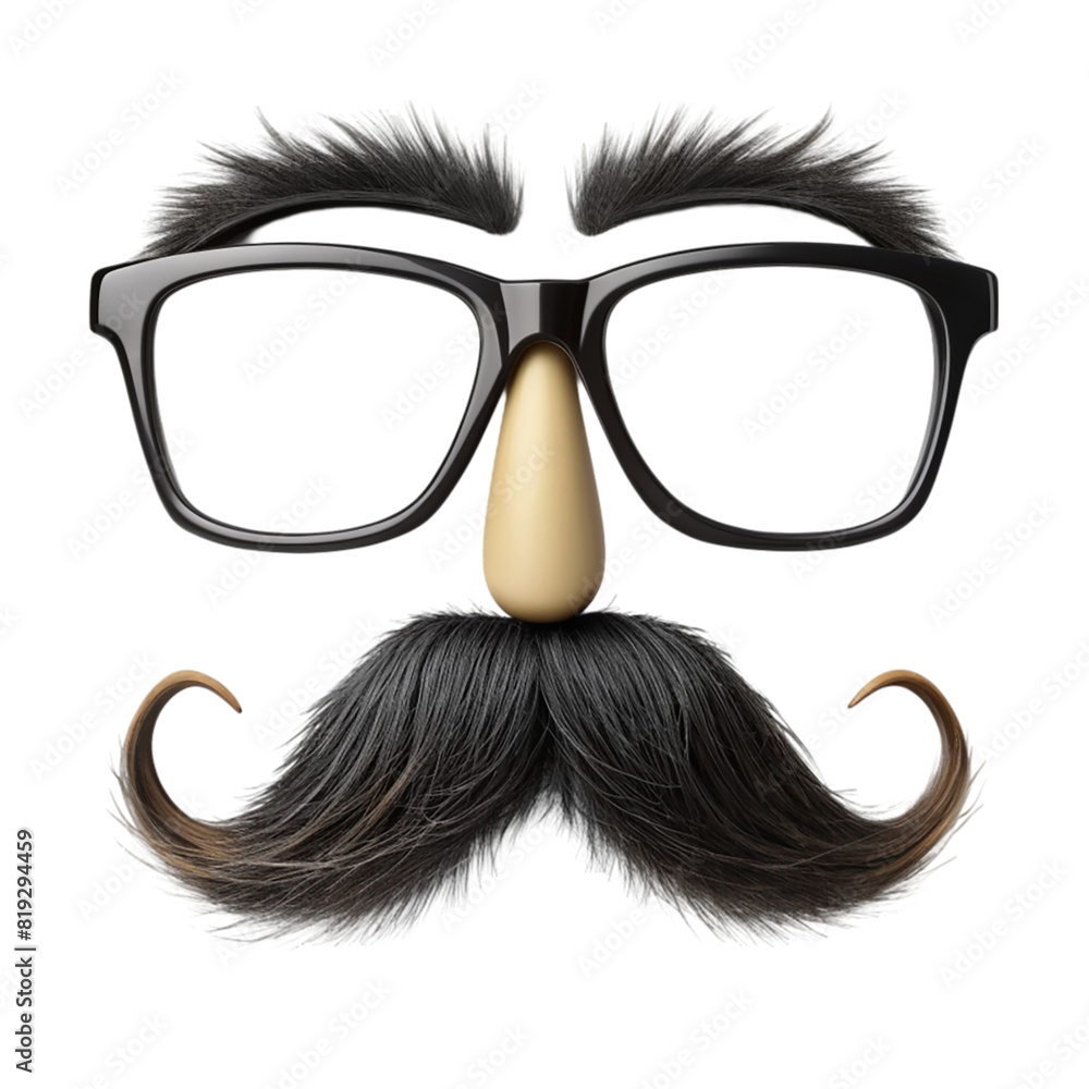 Wall mural comical glasses with bushy eyebrows isolated on transparent background