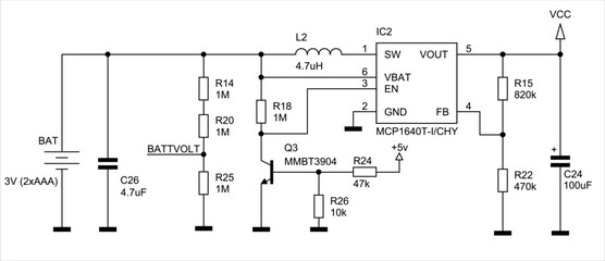 Schematic diagram of electronic device.
Vector drawing electrical circuit with 
integrated circuit, transistor, power supply, inductor,
resistor, capacitor
on white background of paper sheet.