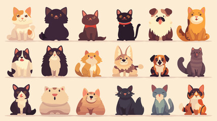 Vector Funny and cute cartoon Cat different breeds