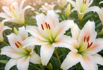 Lilies flower closeup Realistic Light understand sun light significantly summer season flower concept