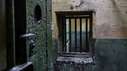 Peering through a small opening into one of the prison cells at Kilmainham Gaol.