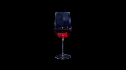  A wine glass with liquid on black background reflecting wine in glass
