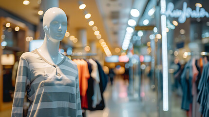 Casual clothing showcase. Mannequin in the fashion store. Various apparel collection for sale.