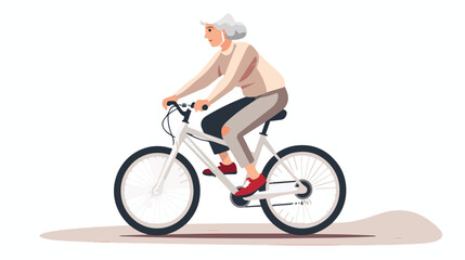 Vector illustration of elderly woman riding bike in