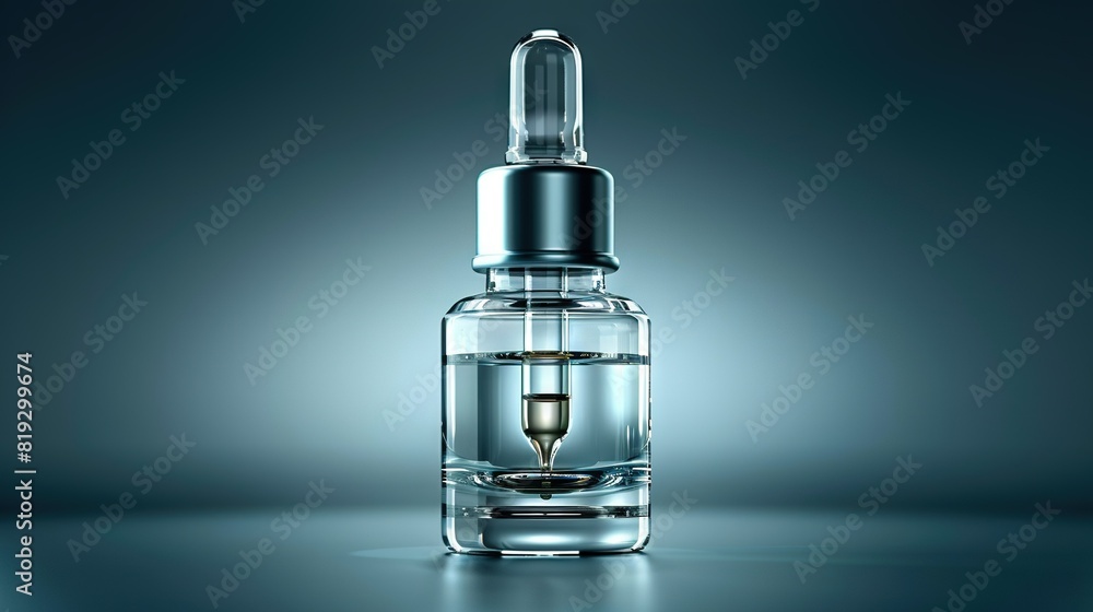 Poster a dropper bottle with a dropper at its center and another at its base