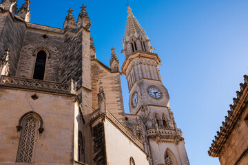 Cathedral in Manacor, Mallorca. Nice view of the clock tower. Architectural masterpiece in Balearic Islands, Spain
