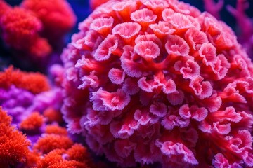 Macro shot of coral polyps and the vibrant marine life