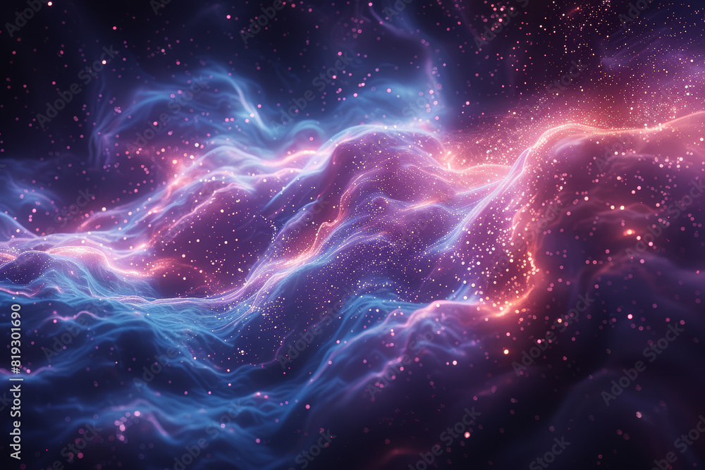 Poster a cosmic tapestry woven with threads of dark matter, invisible yet shaping the structure of the cosm