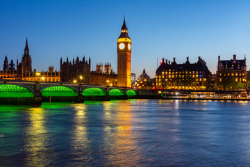 Fototapeta premium Big Ben tower of Houses of Parliament at night, London, UK