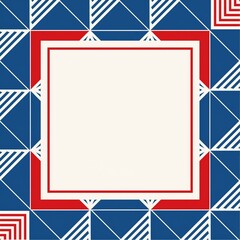 Red White and Blue Geometric Square Border Background