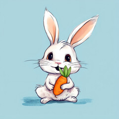Obraz premium cartoon rabbit with holding a carrot