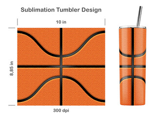 Basketball seamless sublimation template for 20 oz skinny tumbler. Sublimation illustration. Seamless from edge to edge. Full tumbler wrap.