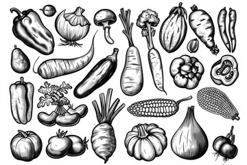 Hand drawn doodle style vegetables isolated on white background. Colorful vector illustration set vector icon, white background, black colour icon