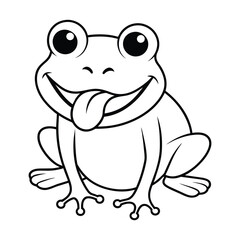 Line art frog sticking out tongue with smiling on white background -vector illustratoin