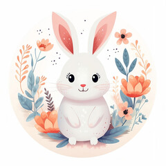 Obraz premium beautiful rabbits and flowers on a white background