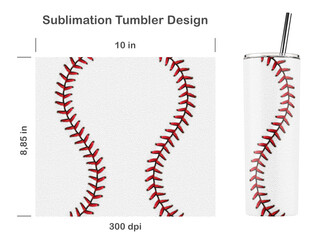 Baseball seamless sublimation template for 20 oz skinny tumbler. Sublimation illustration. Seamless from edge to edge. Full tumbler wrap.